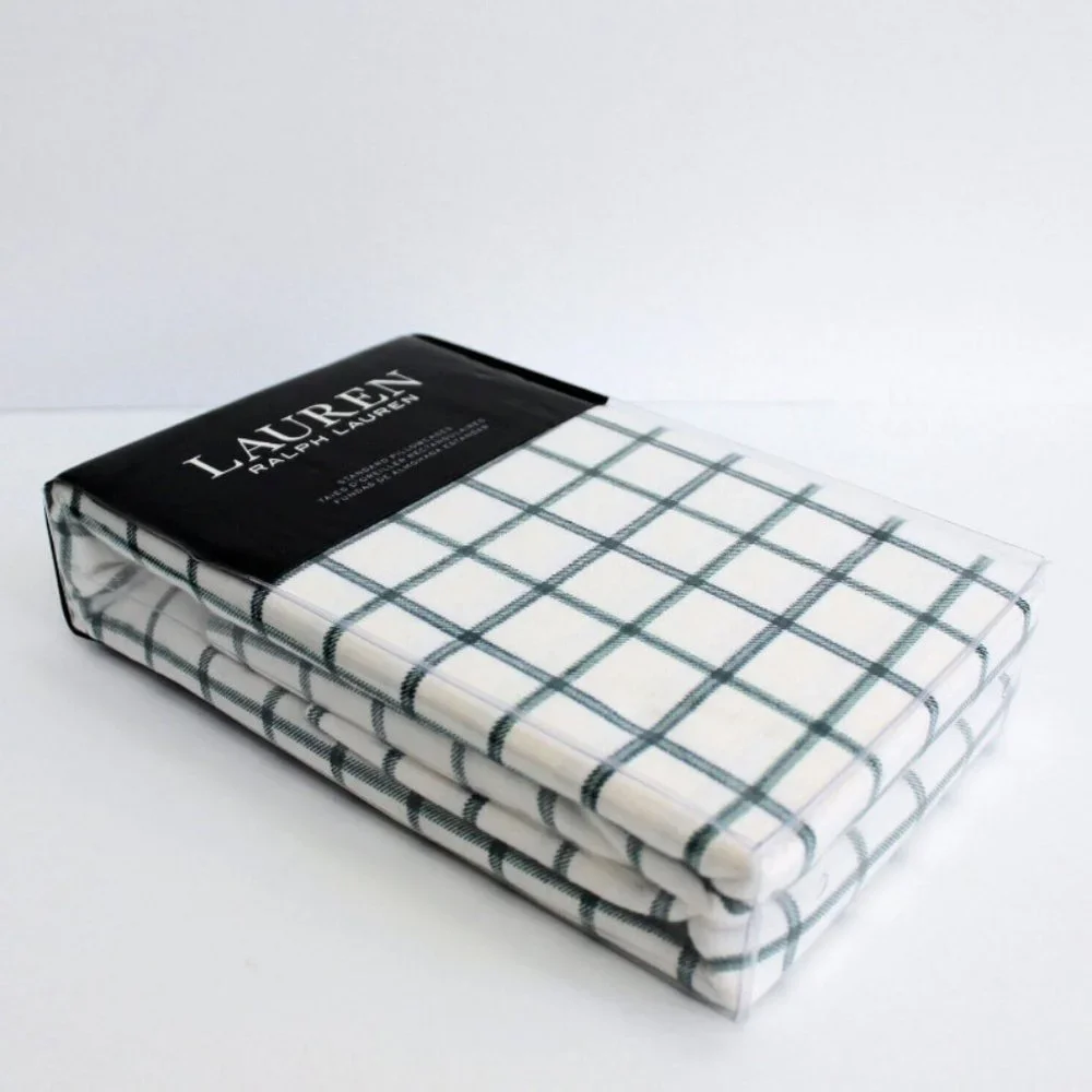 Lauren Ralph Lauren Millerton Plaid 2Pk Flannel Standard Pillowcases White Green